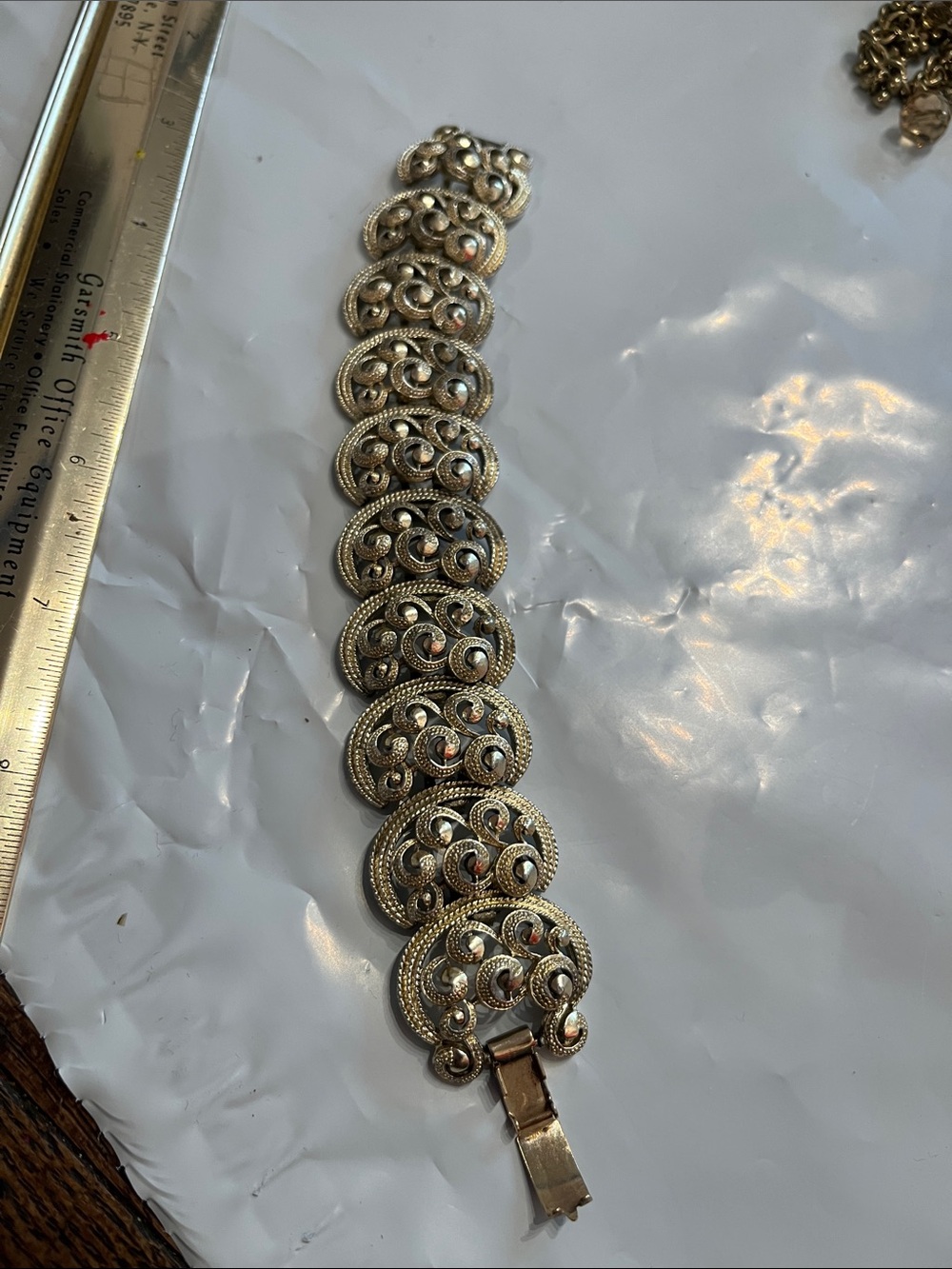 Vintage Coro stamped, Filagree silvertone bracelet